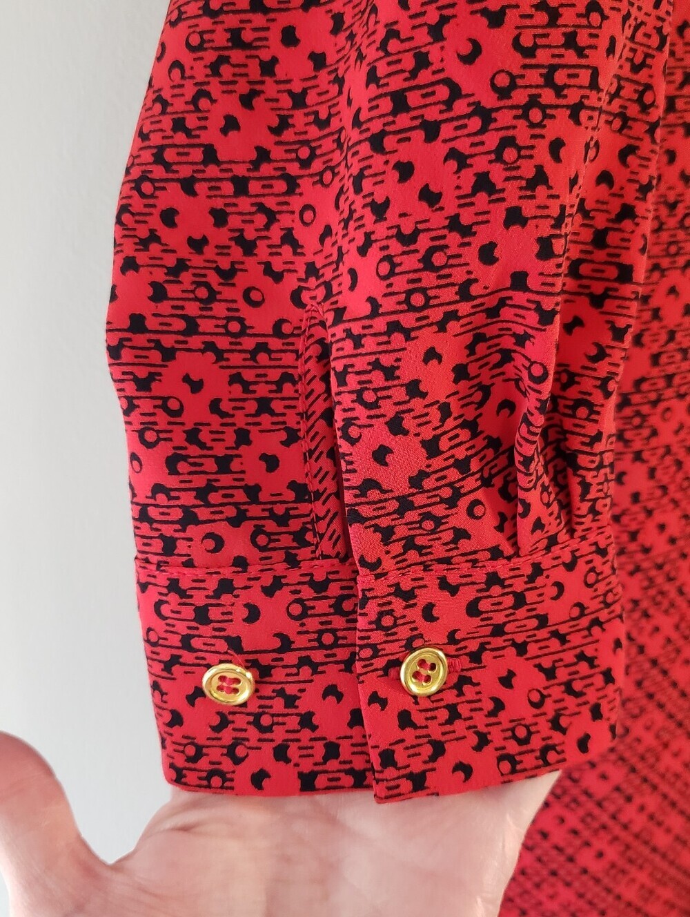 The Limited Ashton Shirtdress Small Red Black Geometric Print Roll Tab Sleeves - Picture 9 of 16